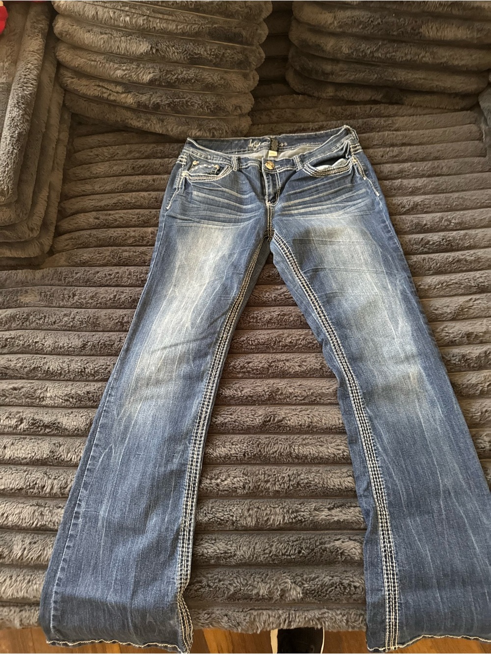 Ariya Faded Blue Flare Jeans with Contrast Stitching